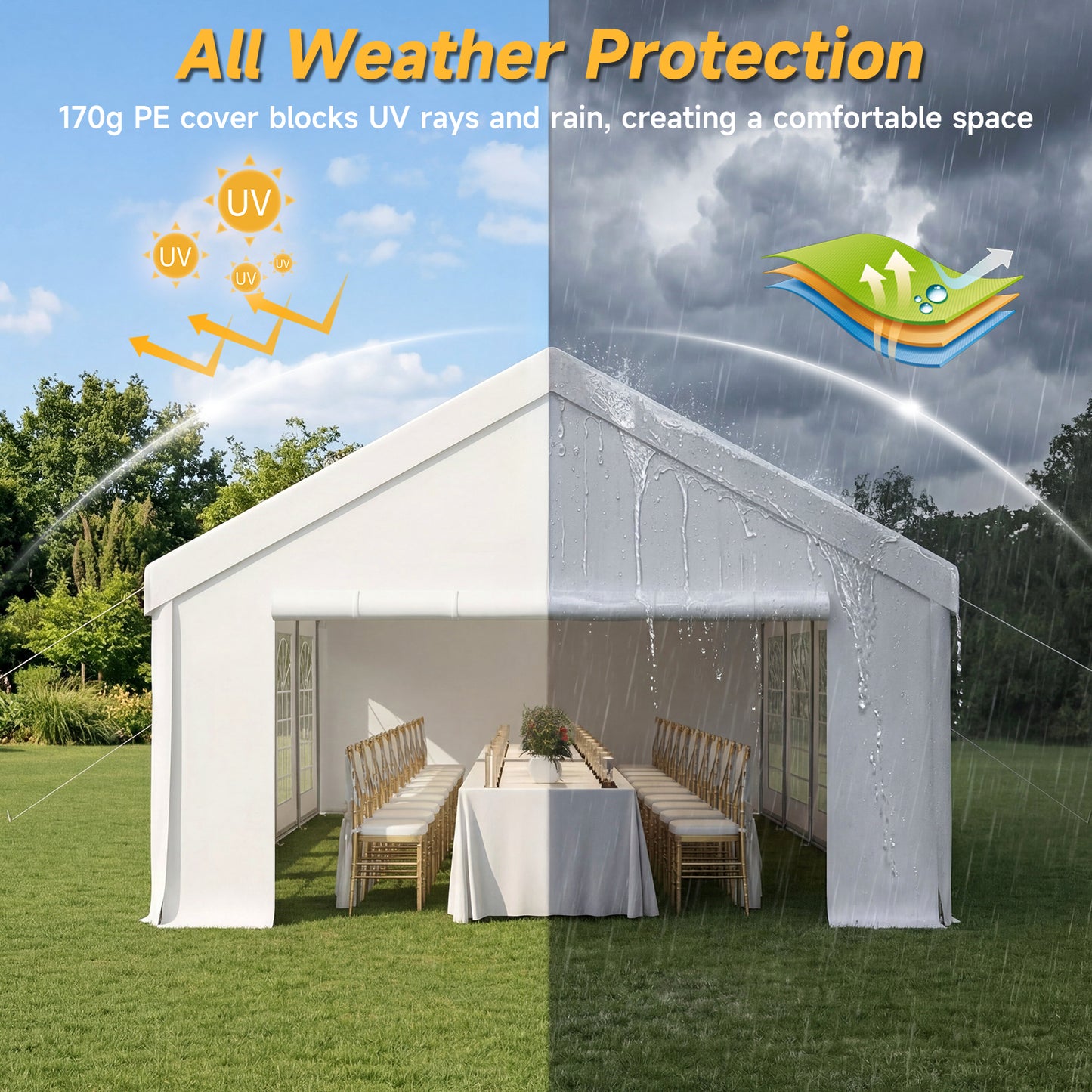 13x26ft Party Tent Heavy Duty with Removable Sidewalls and Sandbags