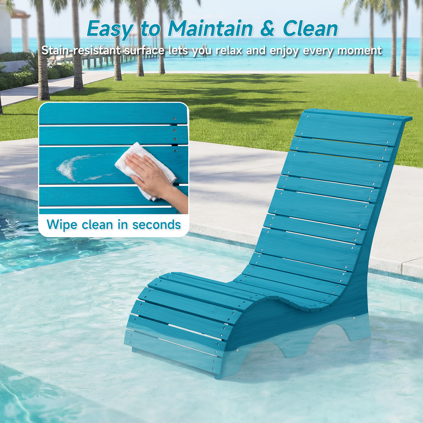 HDPS In Pool Lounge Chairs Set of 2, Waterproof Pool Chairs, Blue