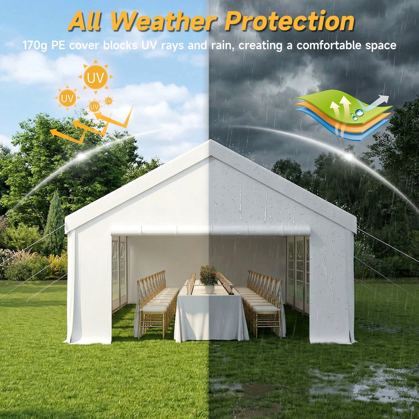 16x32ft Party Tent Heavy Duty with Removable Sidewalls and Sandbags