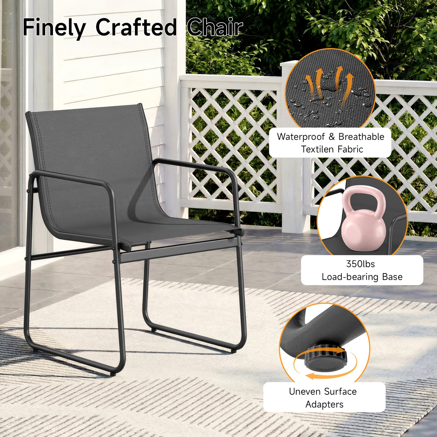 7 Piece Patio Dining Set with Glass Table and 6 Textilene Chairs,Black