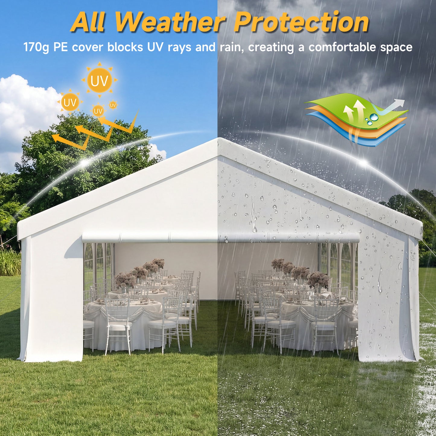 20x16ft Party Tent Heavy Duty with Removable Sidewalls and Sandbags