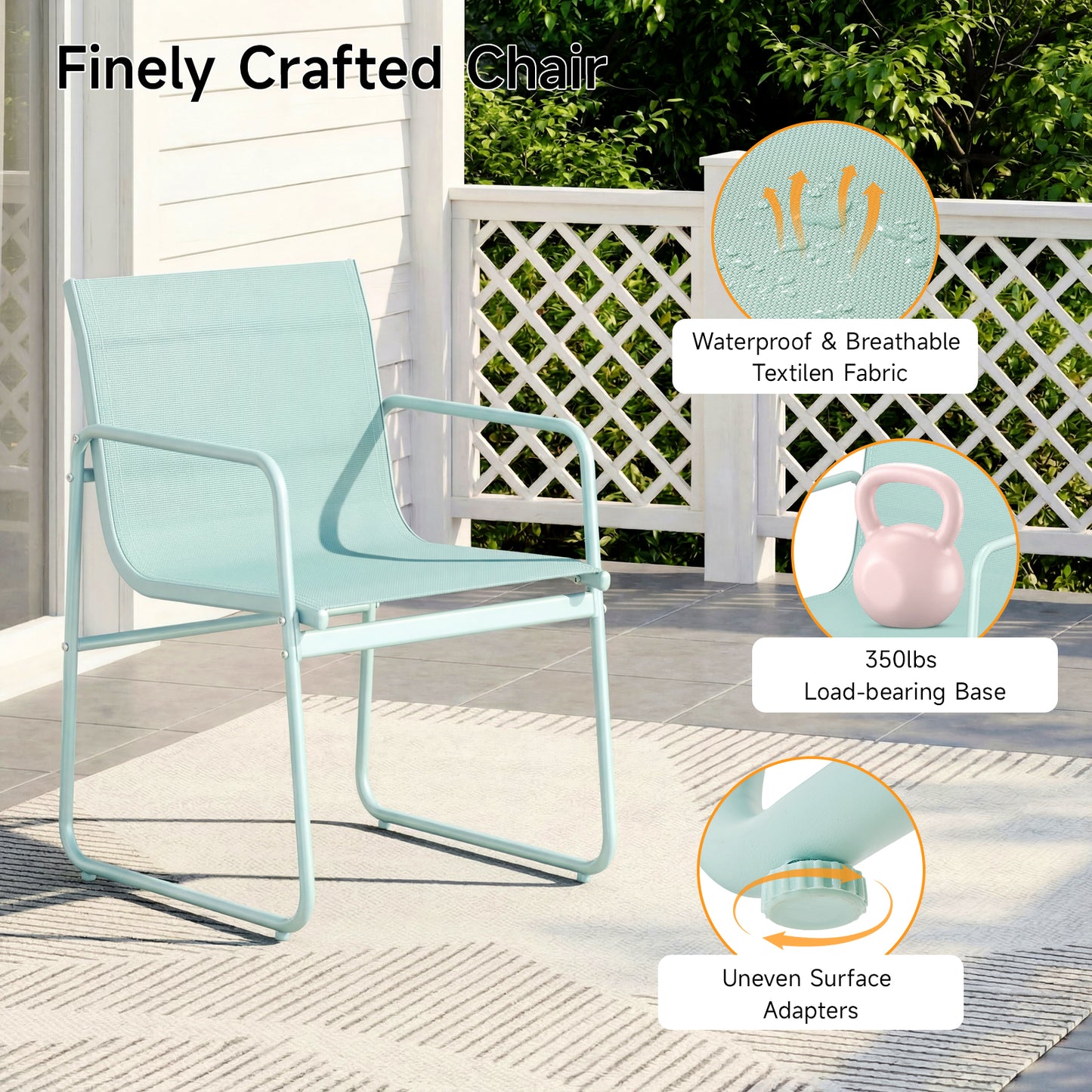 7 Piece Patio Dining Set with Glass Table and 6 Textilene Chairs,Green
