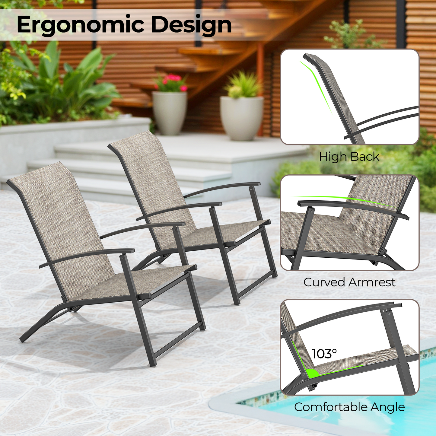 3 Piece No Assembly Folding Adirondack Chairs Set of 2 with Side Table