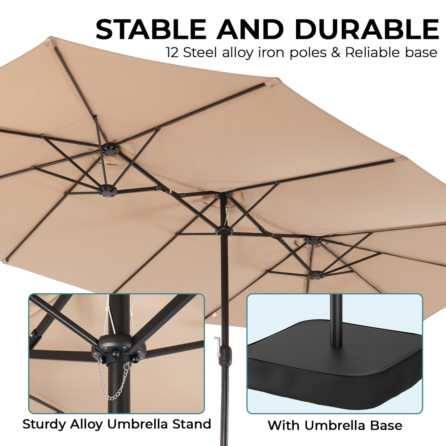 15ft Extra Large Double-Sided Patio Umbrella, 12 Ribs Table Umbrella