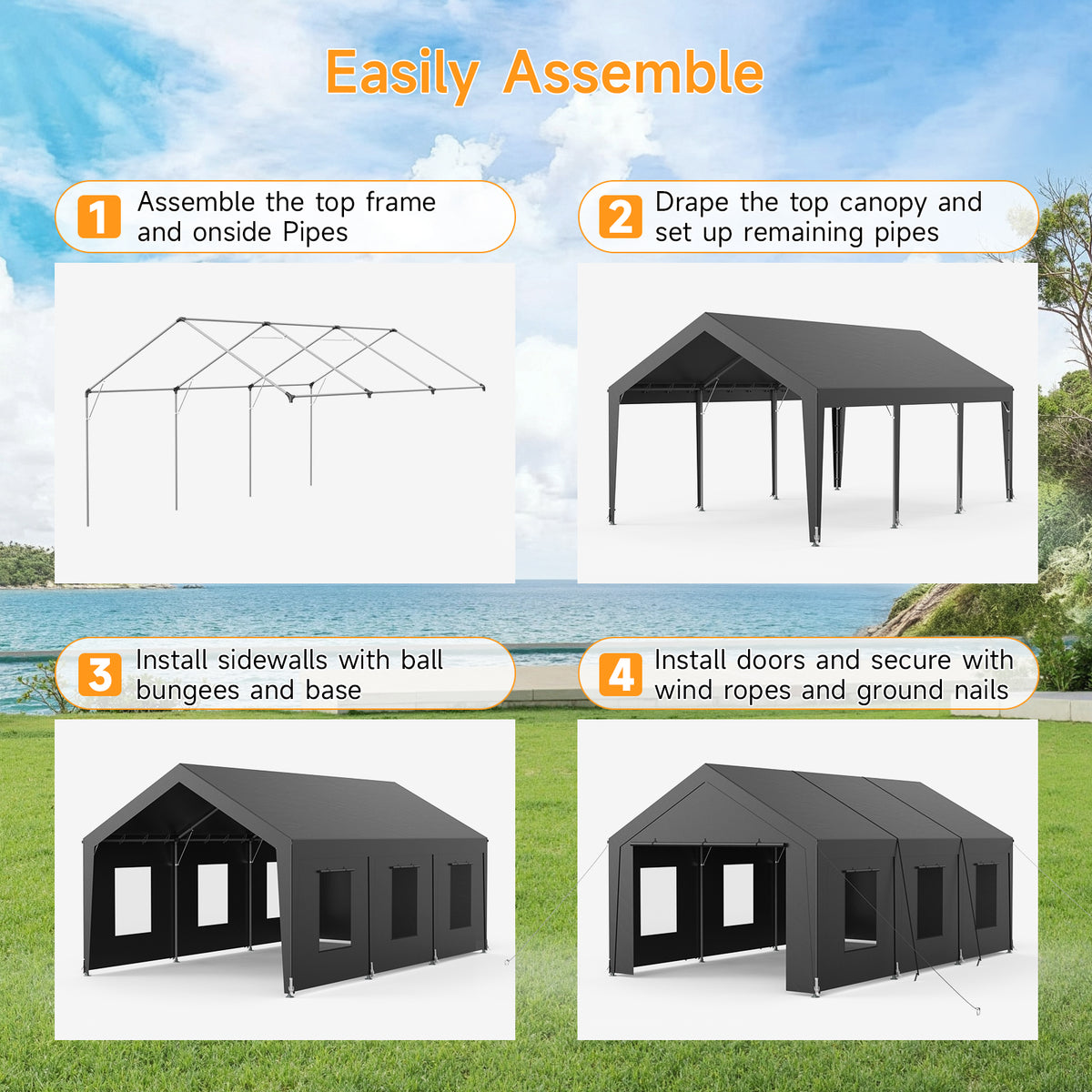 Vitarpatio 12x20 ft Carport Heavy Duty, Dark Gray
