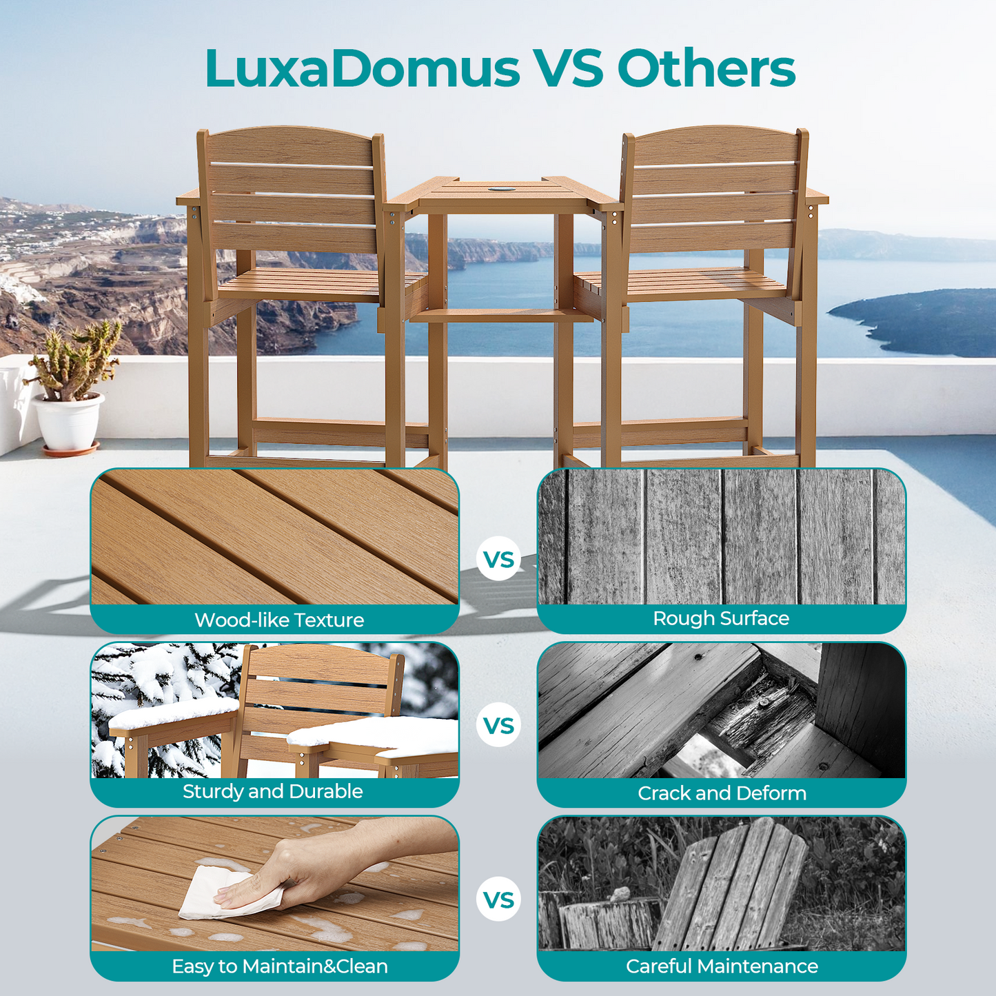 2 Piece Tall Adirondack Chairs with Connecting Tray & 2" Umbrella Hole