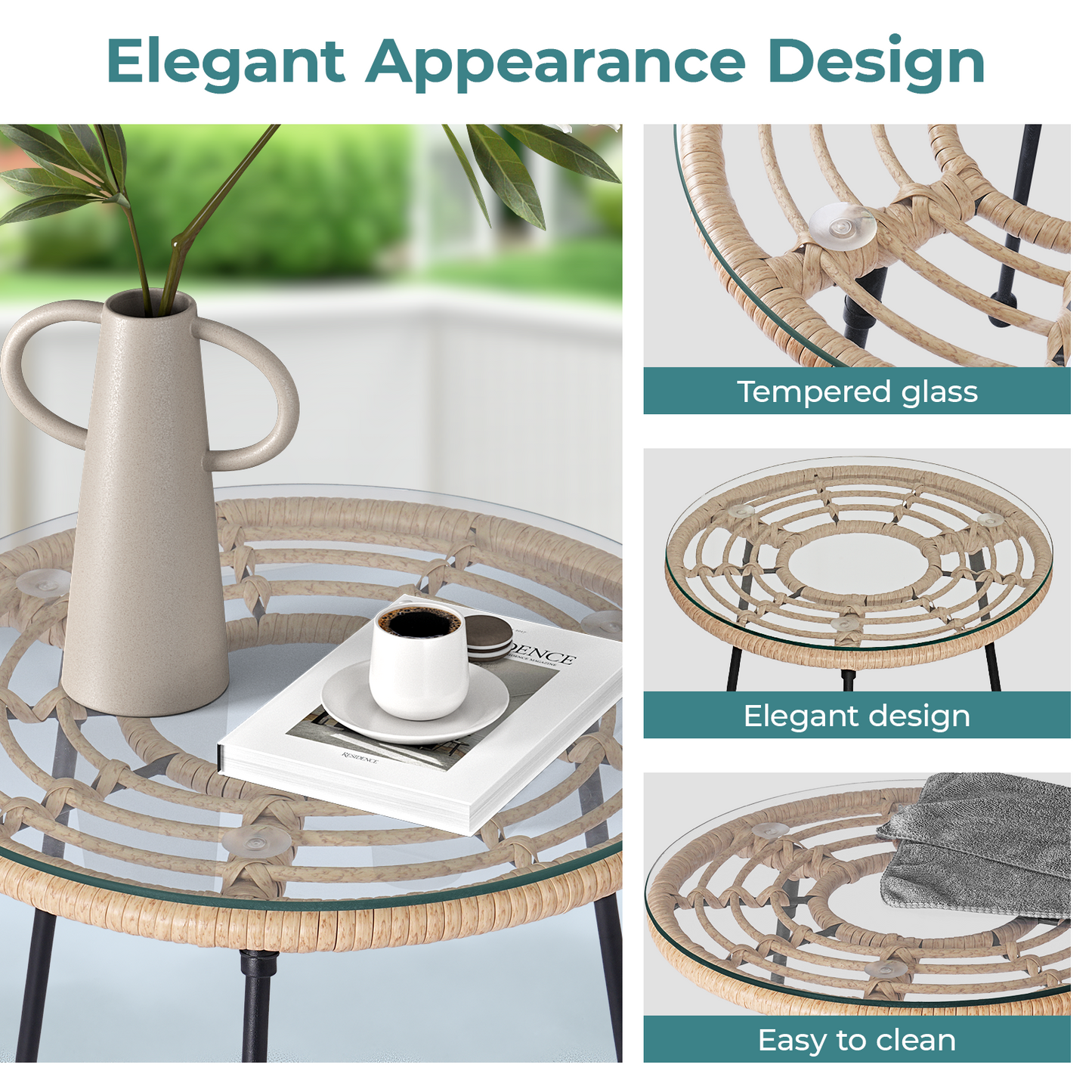 3 Piece Outdoor Wicker Bistro Set, Rattan Patio Furniture Conversation Set