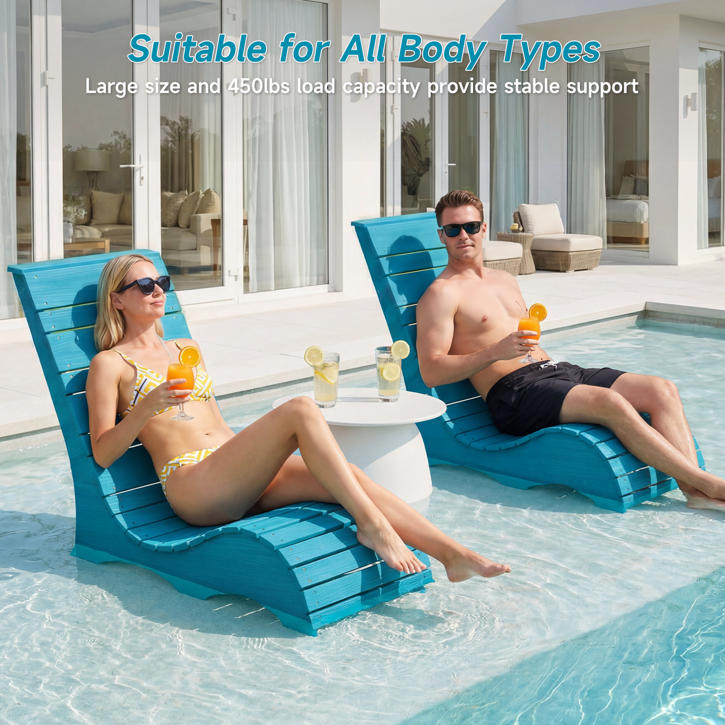 HDPS In Pool Lounge Chairs Set of 2, Waterproof Pool Chairs, Blue
