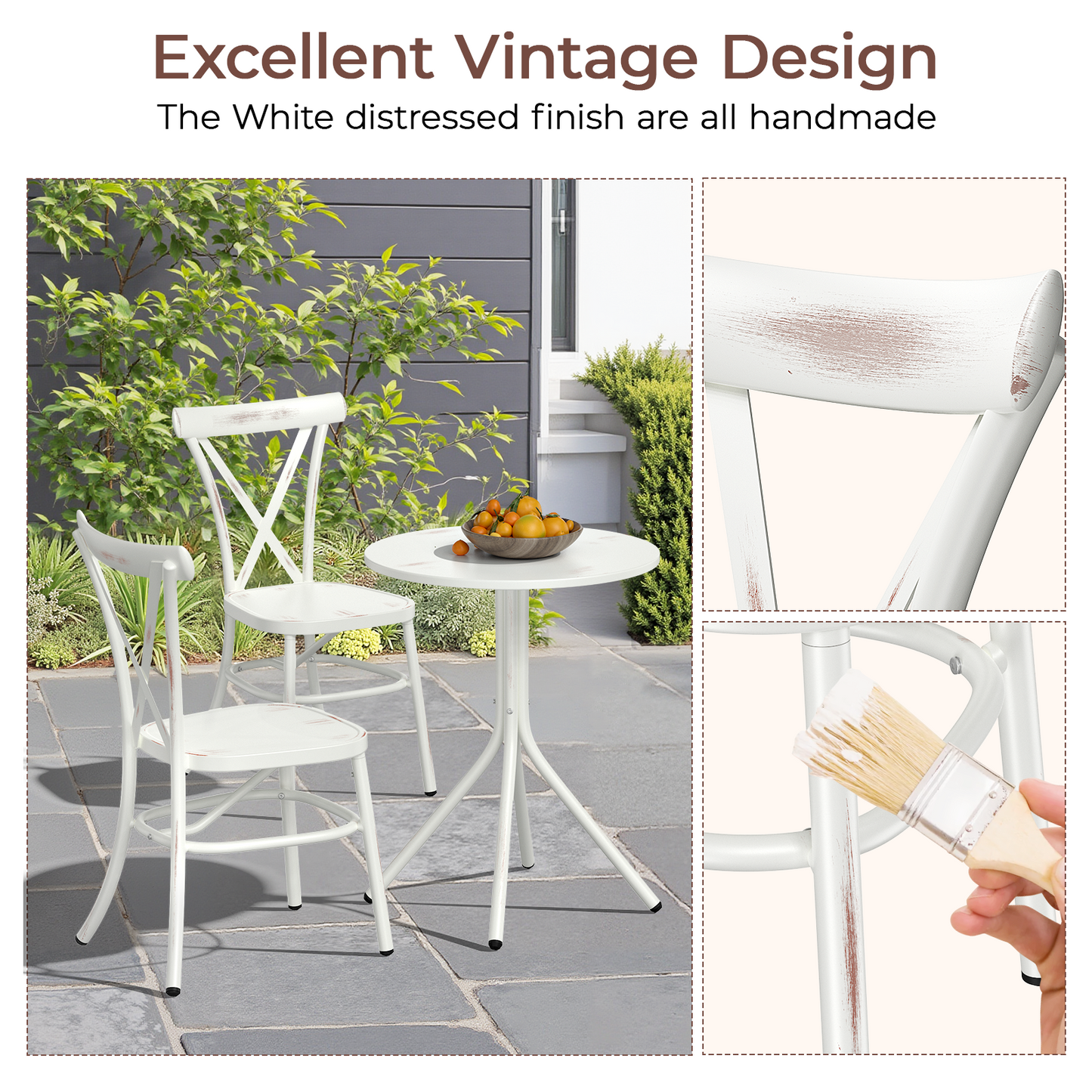 3 Piece Aluminum Bistro Set, Round Coffee Table Stackable Bistro Chair