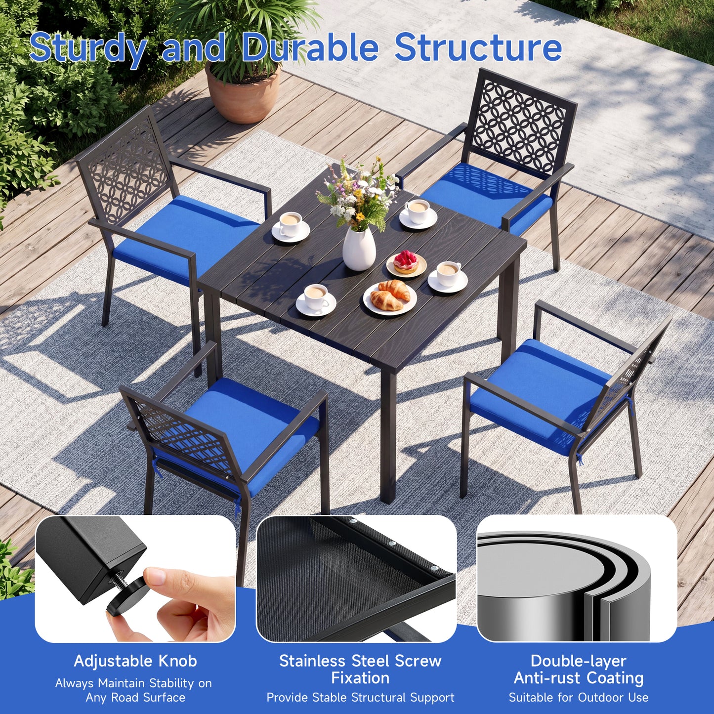 5-Piece Metal Outdoor Patio Dining Set with Cushions