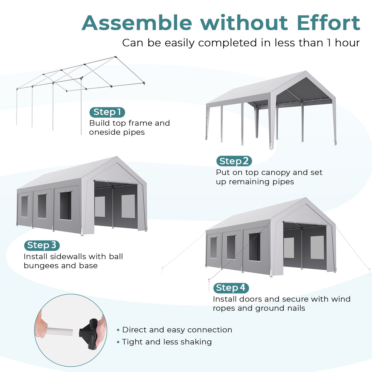 10'x20' Heavy Duty Carport with 6 Roll-up Mesh Windows & Rolling Door