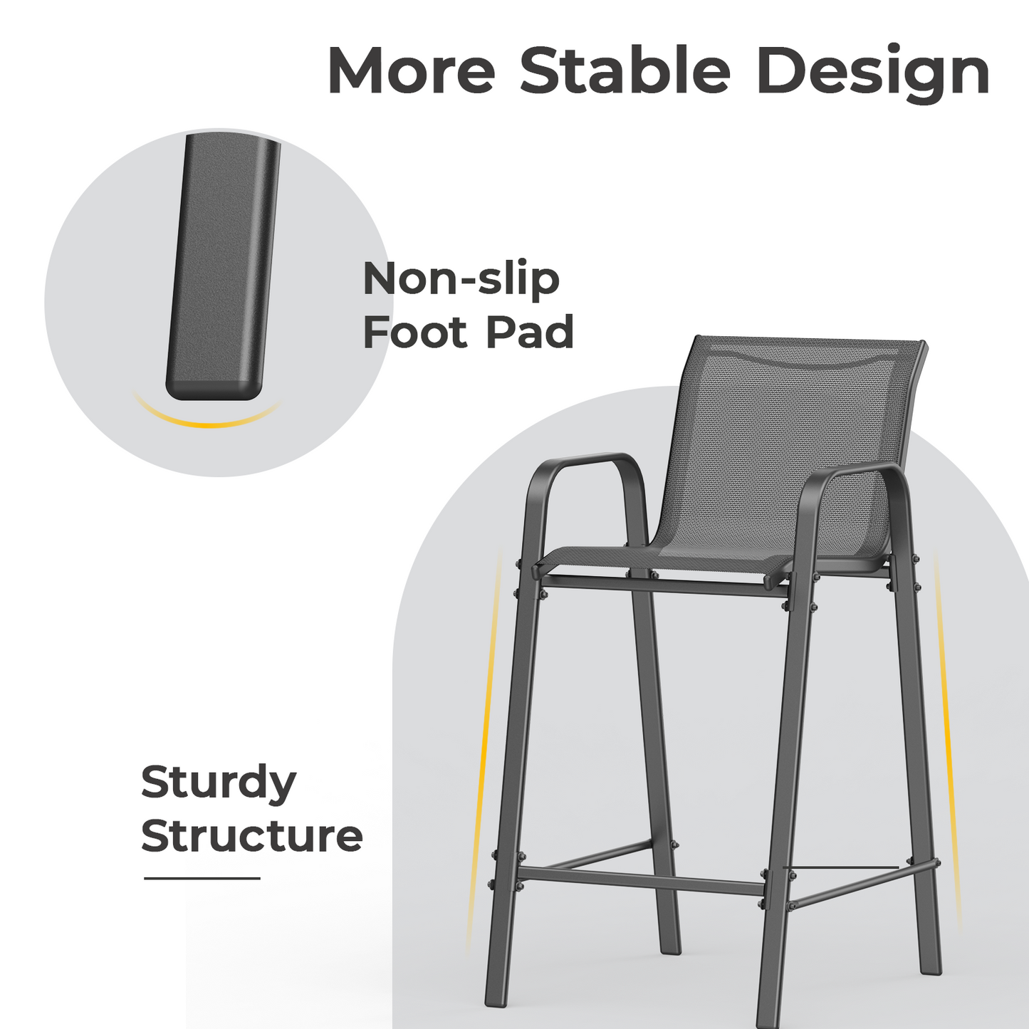 2 Piece Outdoor Textilene Bar Chairs, Bar Height Patio Bar Stools