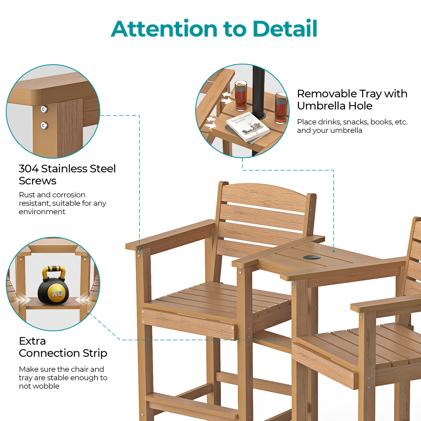 2 Piece Tall Adirondack Chairs with Connecting Tray & 2" Umbrella Hole