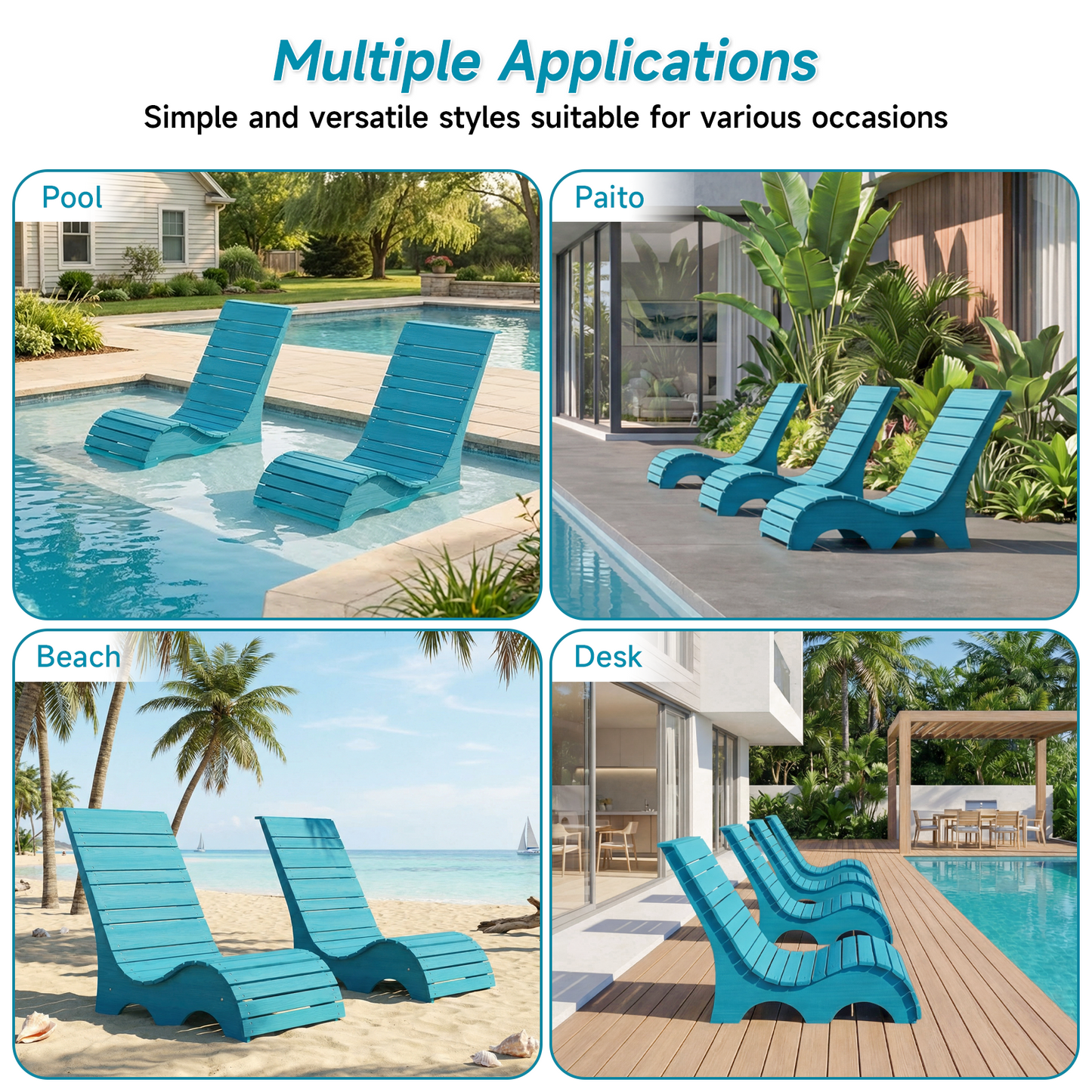 HDPS In Pool Lounge Chairs Set of 2, Waterproof Pool Chairs, Blue
