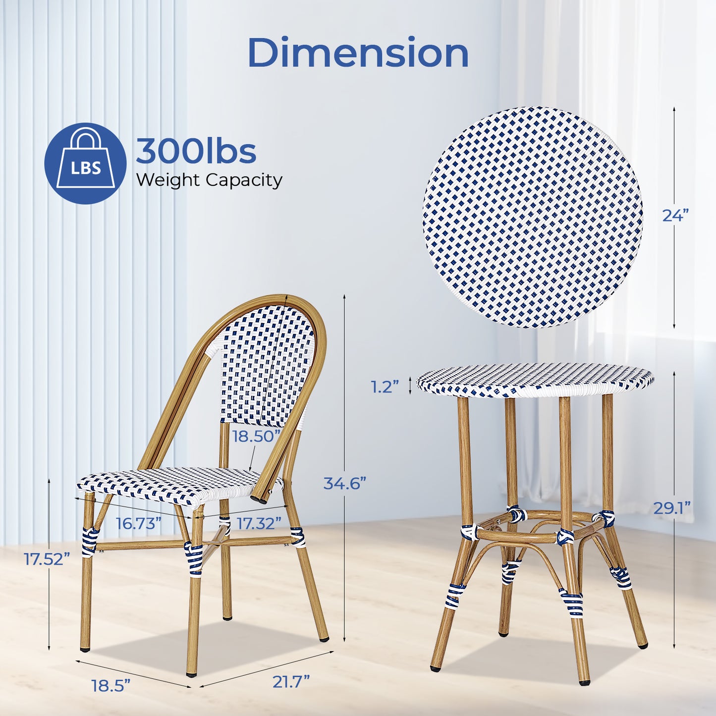 3 Piece French Bistro Set, Aluminum Rattan Furniture Conversation Set