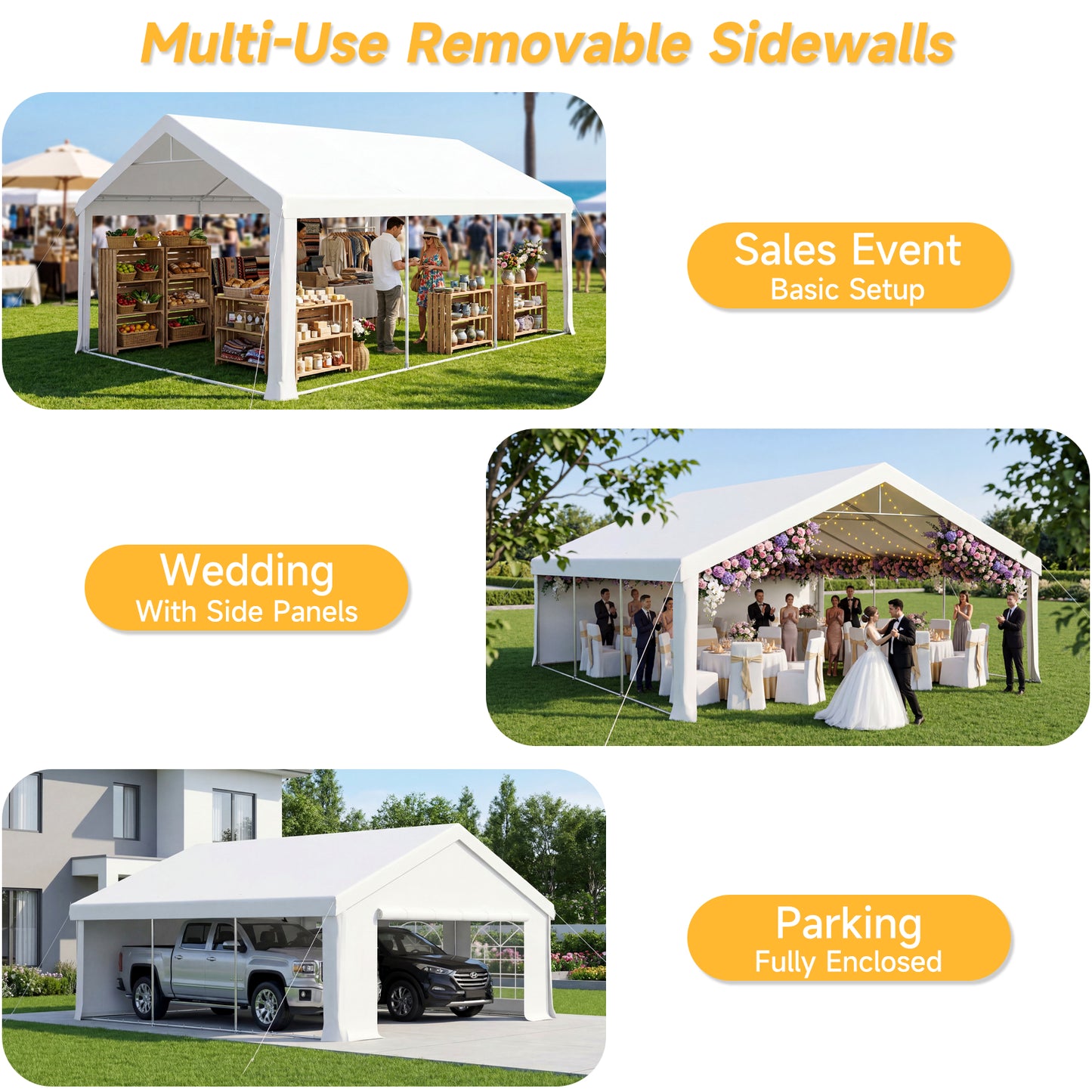 20x16ft Party Tent Heavy Duty with Removable Sidewalls and Sandbags