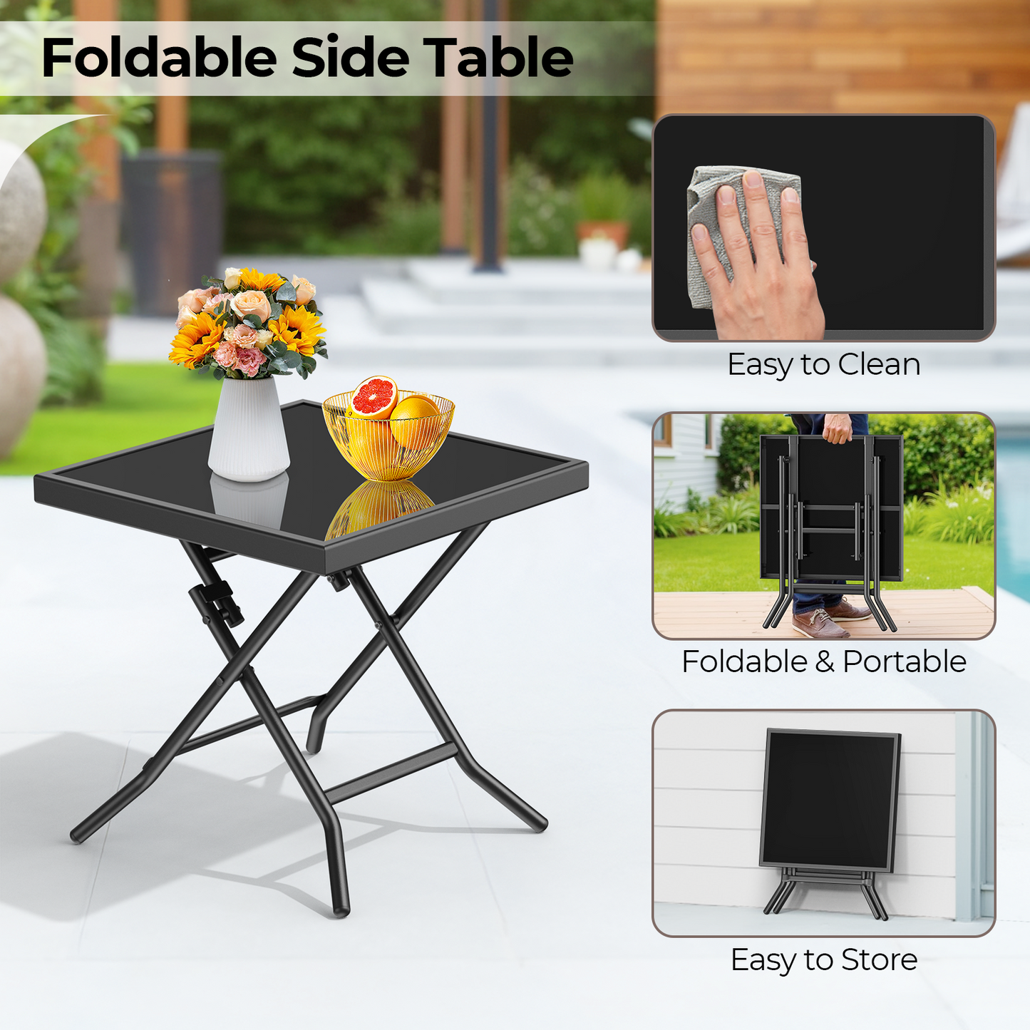 3 Piece No Assembly Folding Adirondack Chairs Set of 2 with Side Table