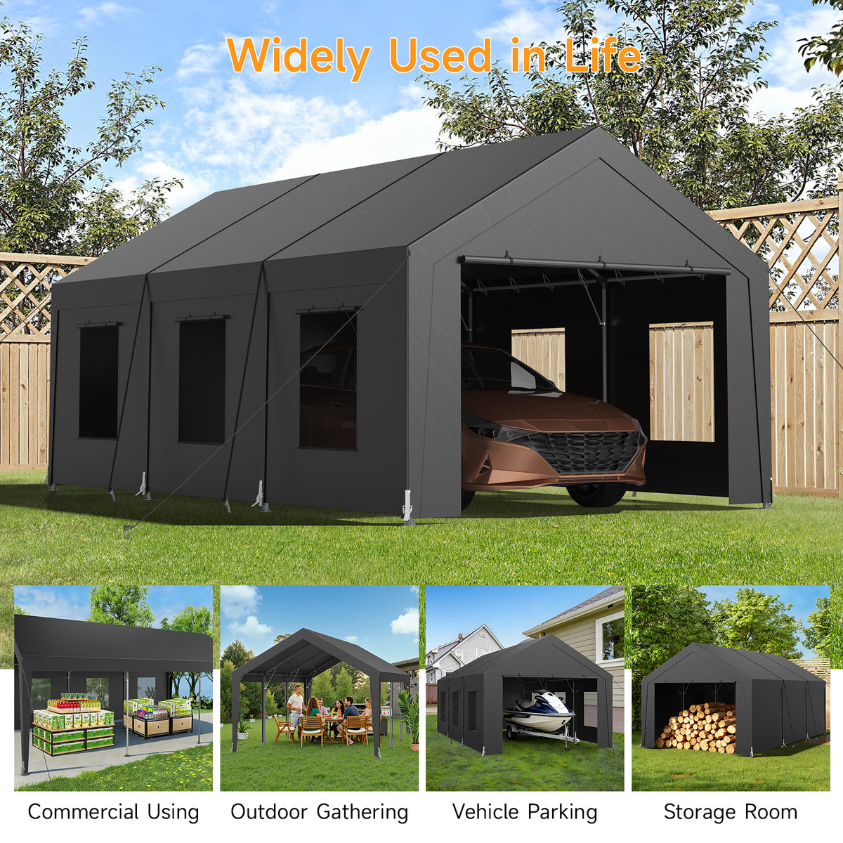 Vitarpatio 12x20 ft Carport Heavy Duty, Dark Gray