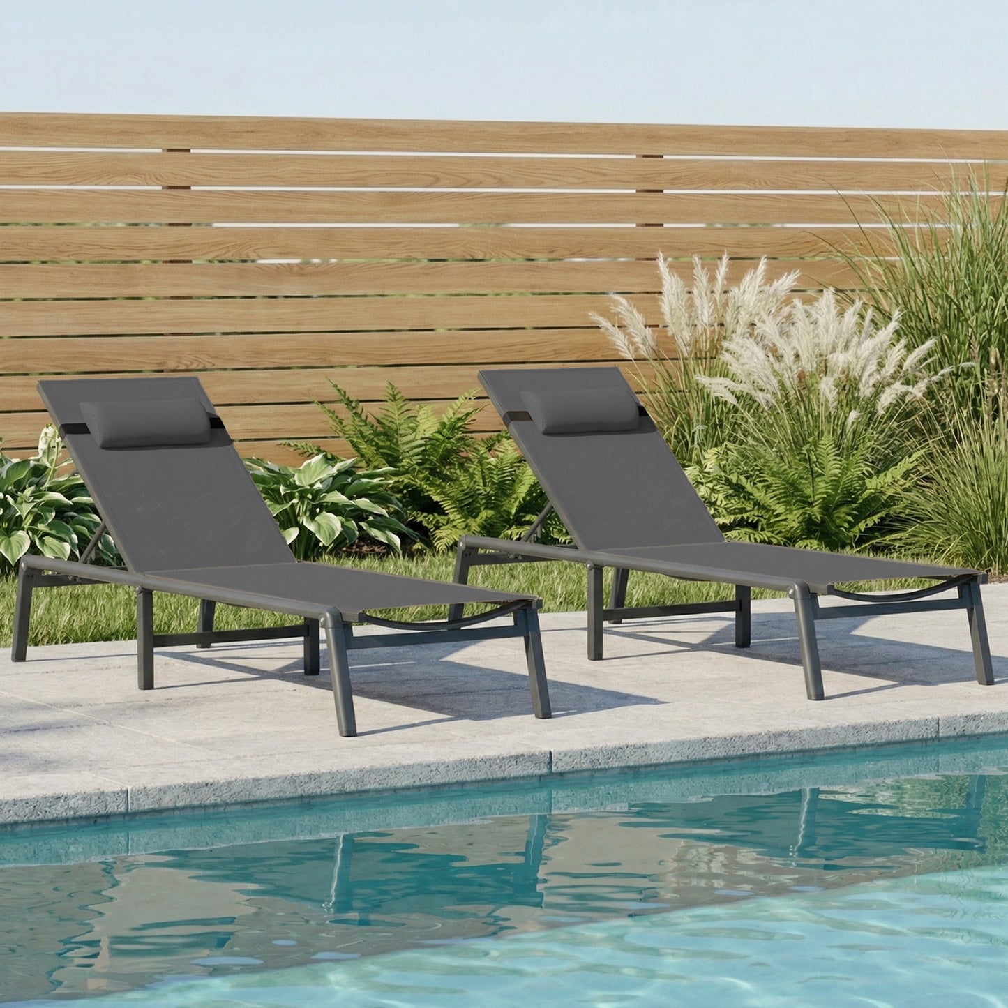 Aluminum Foldable Outdoor Patio Chaise Lounge Chairs Set of 2, Gray