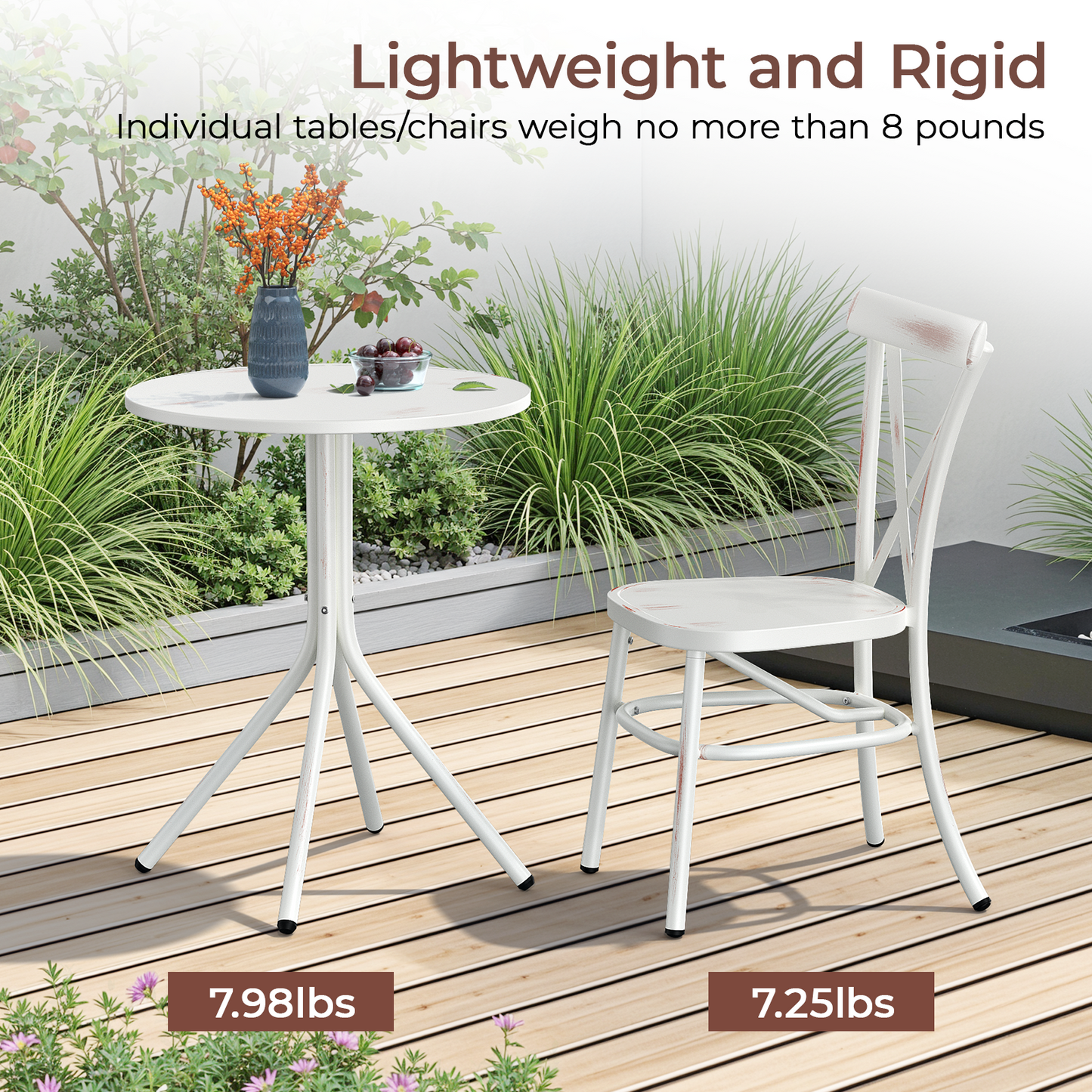 3 Piece Aluminum Bistro Set, Round Coffee Table Stackable Bistro Chair
