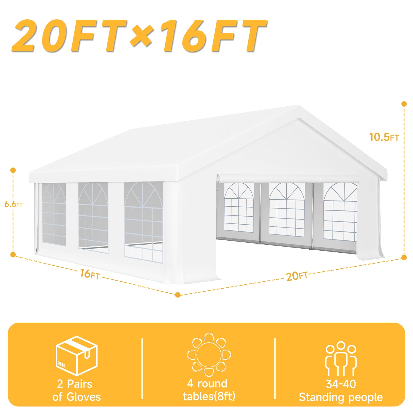 20x16ft Party Tent Heavy Duty with Removable Sidewalls and Sandbags