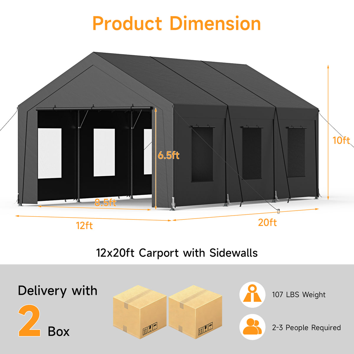 Vitarpatio 12x20 ft Carport Heavy Duty, Dark Gray