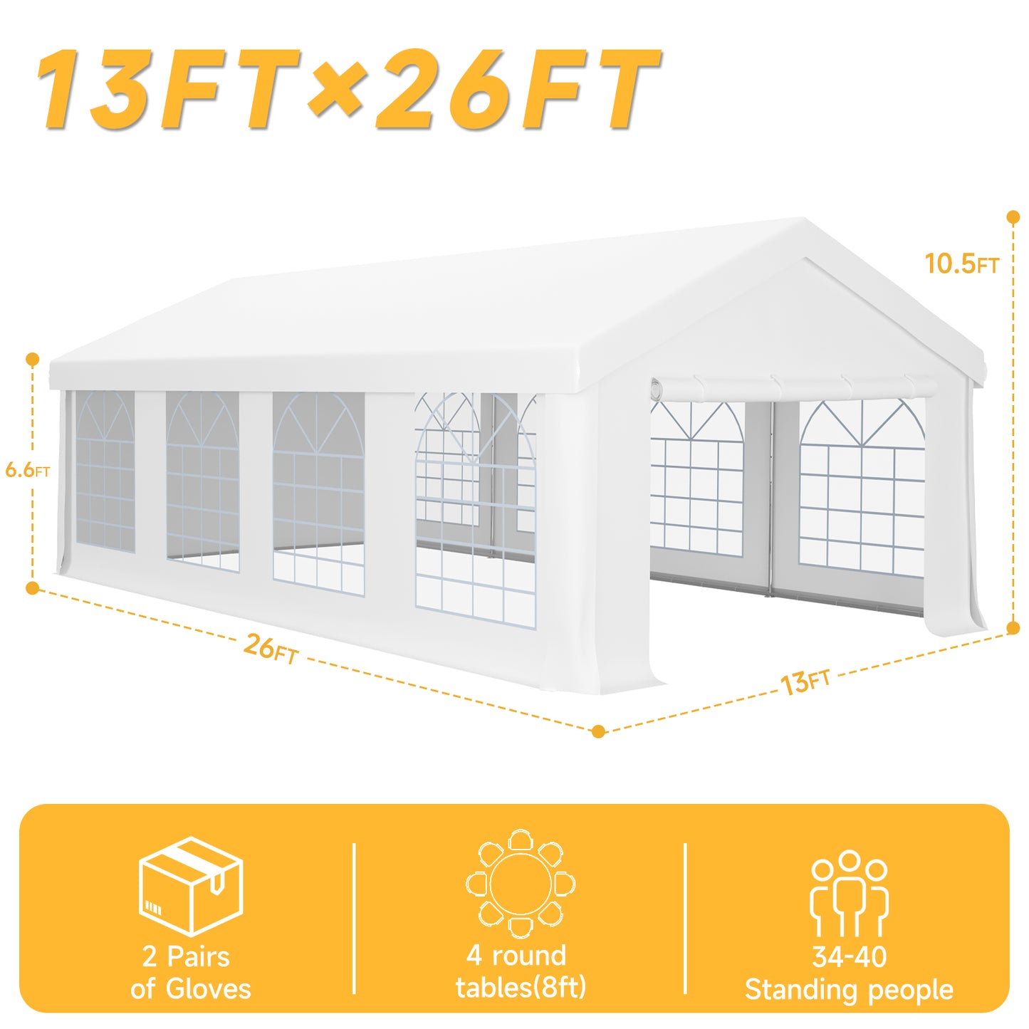 13x26ft Party Tent Heavy Duty with Removable Sidewalls and Sandbags