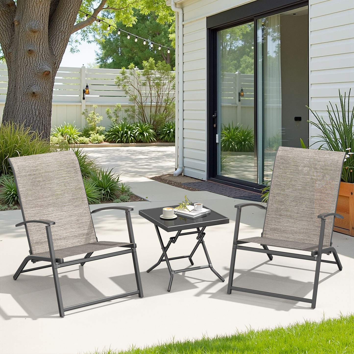 3 Piece No Assembly Folding Adirondack Chairs Set of 2 with Side Table