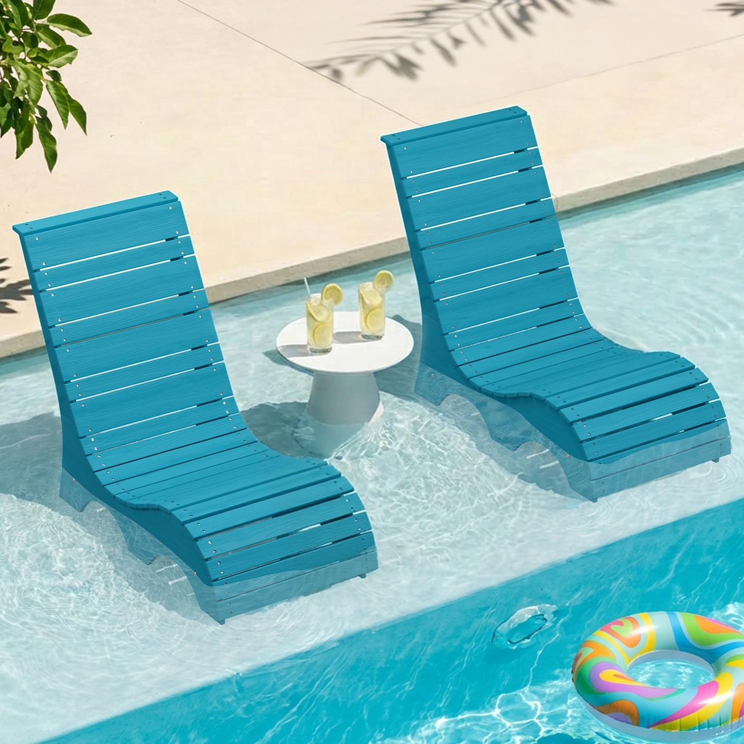 HDPS In Pool Lounge Chairs Set of 2, Waterproof Pool Chairs, Blue