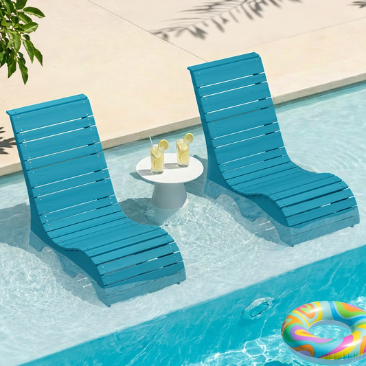 HDPS In Pool Lounge Chairs Set of 2, Waterproof Pool Chairs, Blue