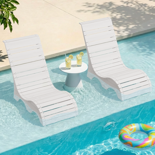 HDPS In Pool Lounge Chairs Set of 2, Waterproof Pool Chairs, White