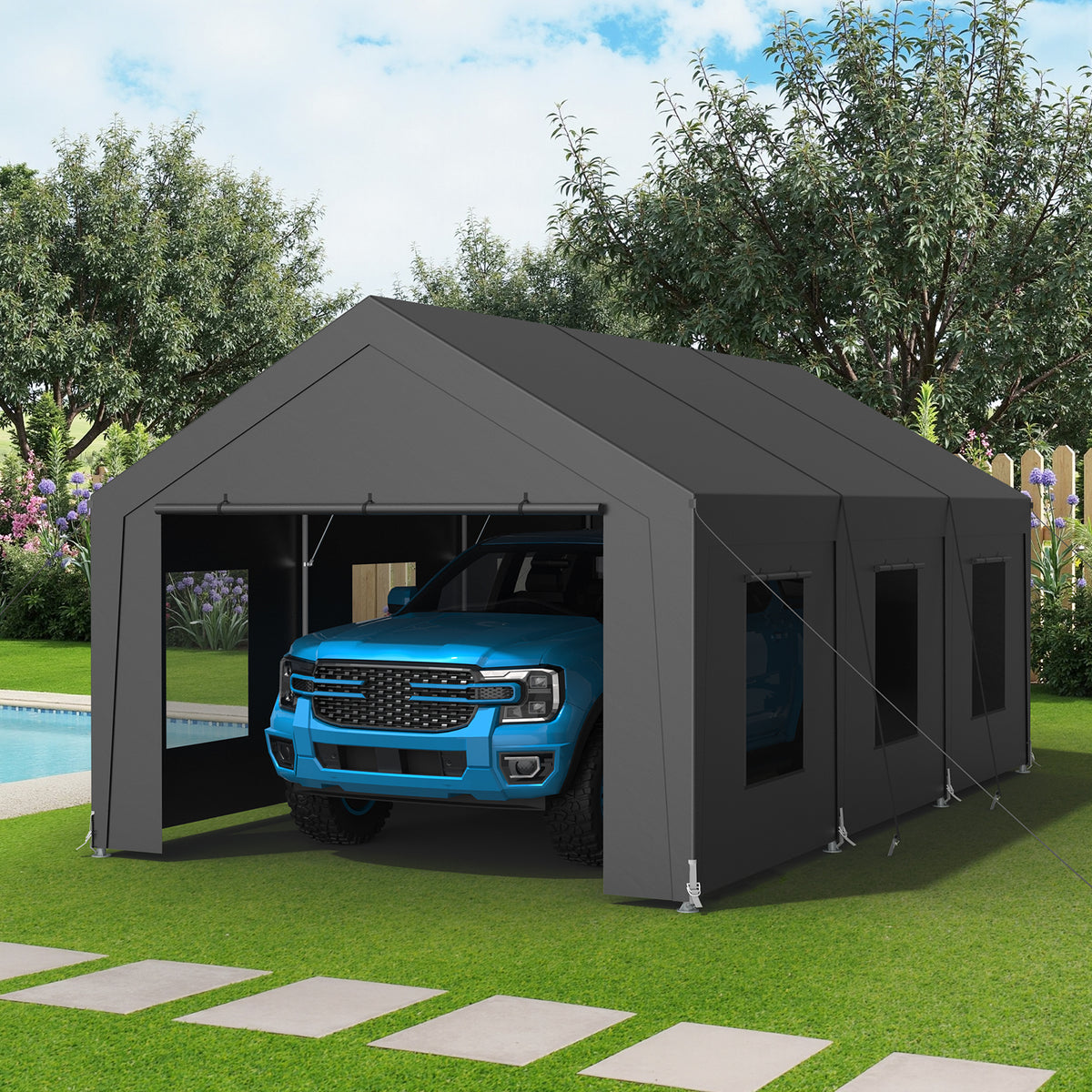 Vitarpatio 12x20 ft Carport Heavy Duty, Dark Gray