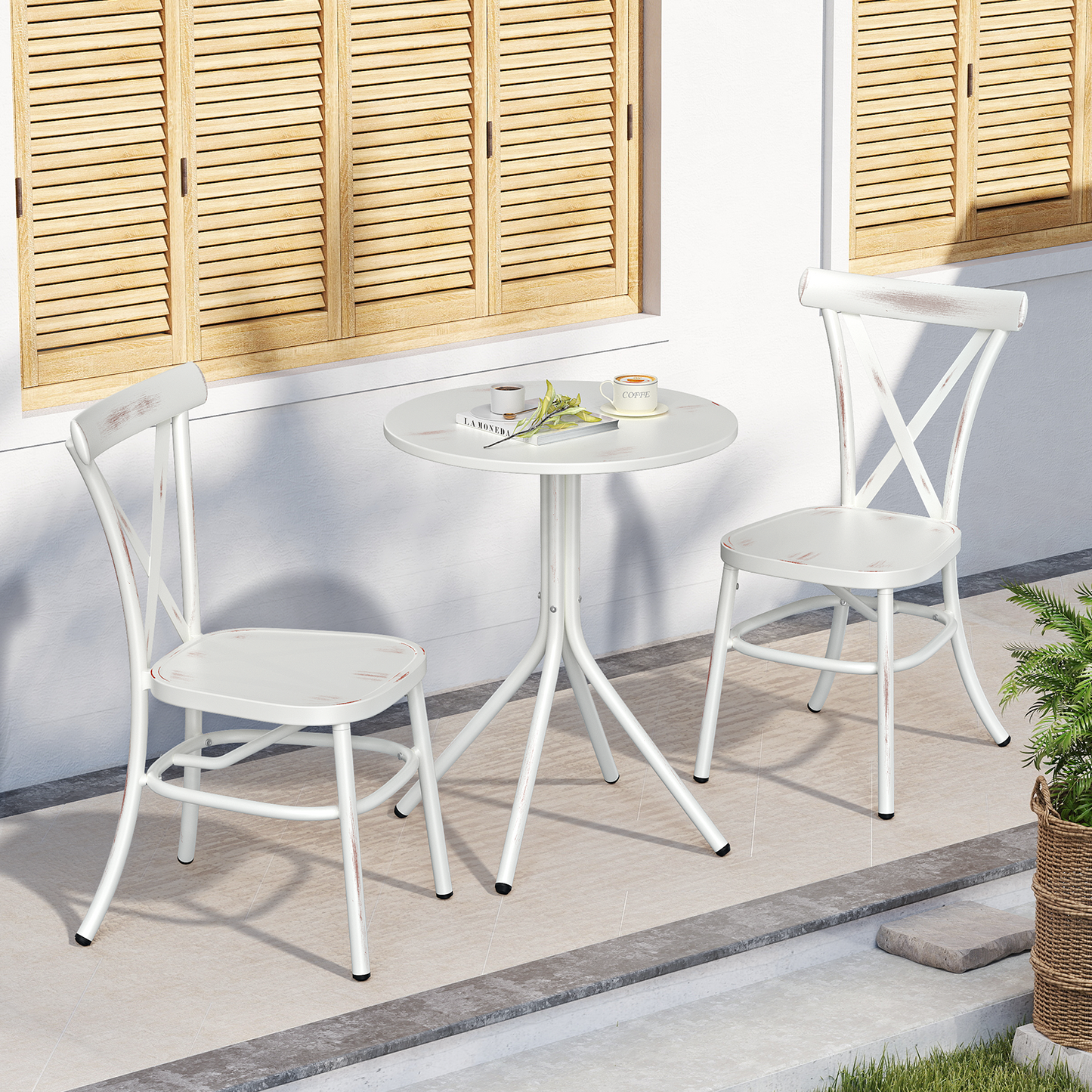 3 Piece Aluminum Bistro Set, Round Coffee Table Stackable Bistro Chair