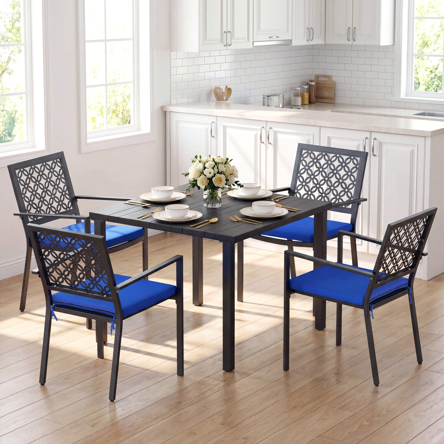 5-Piece Metal Outdoor Patio Dining Set with Cushions