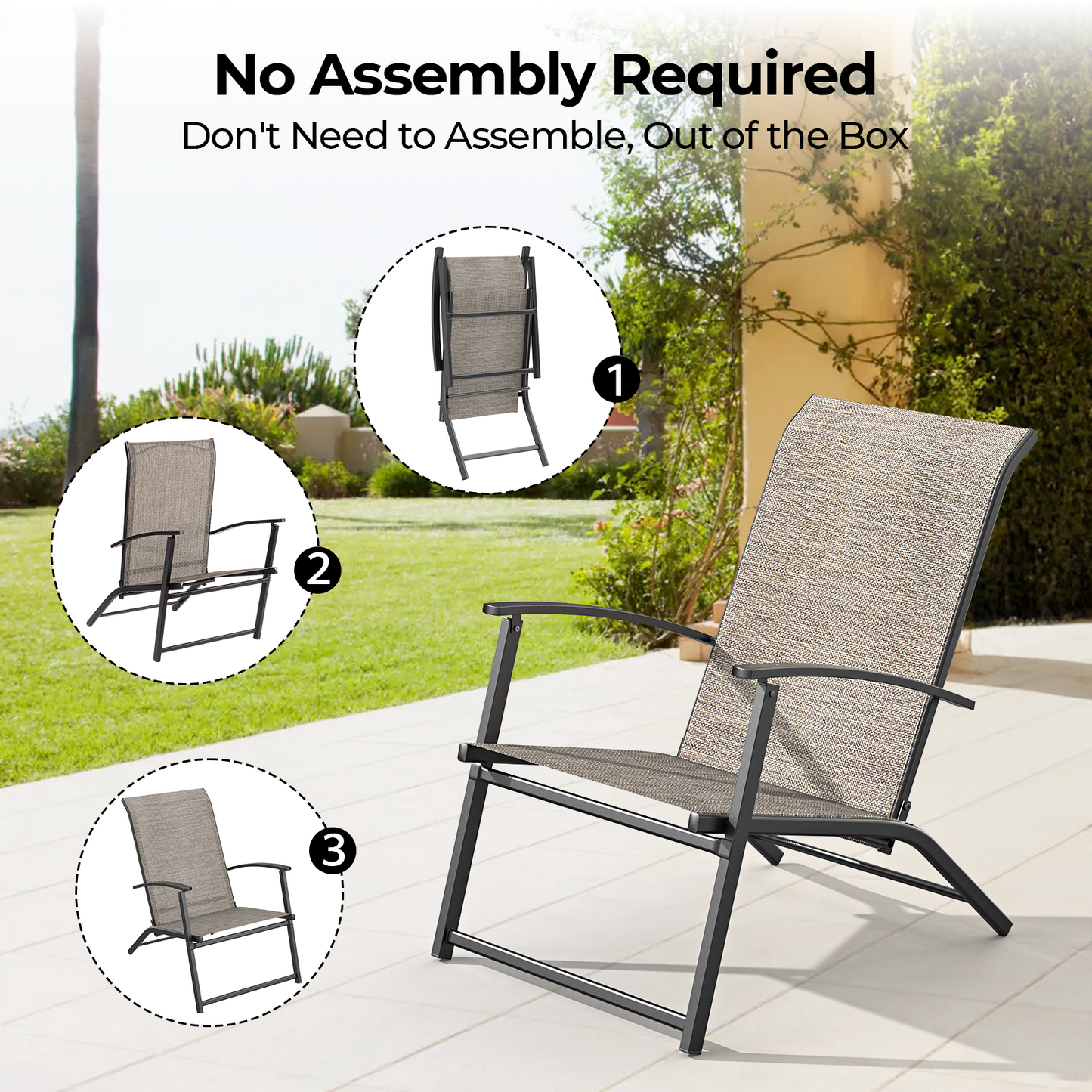 3 Piece No Assembly Folding Adirondack Chairs Set of 2 with Side Table