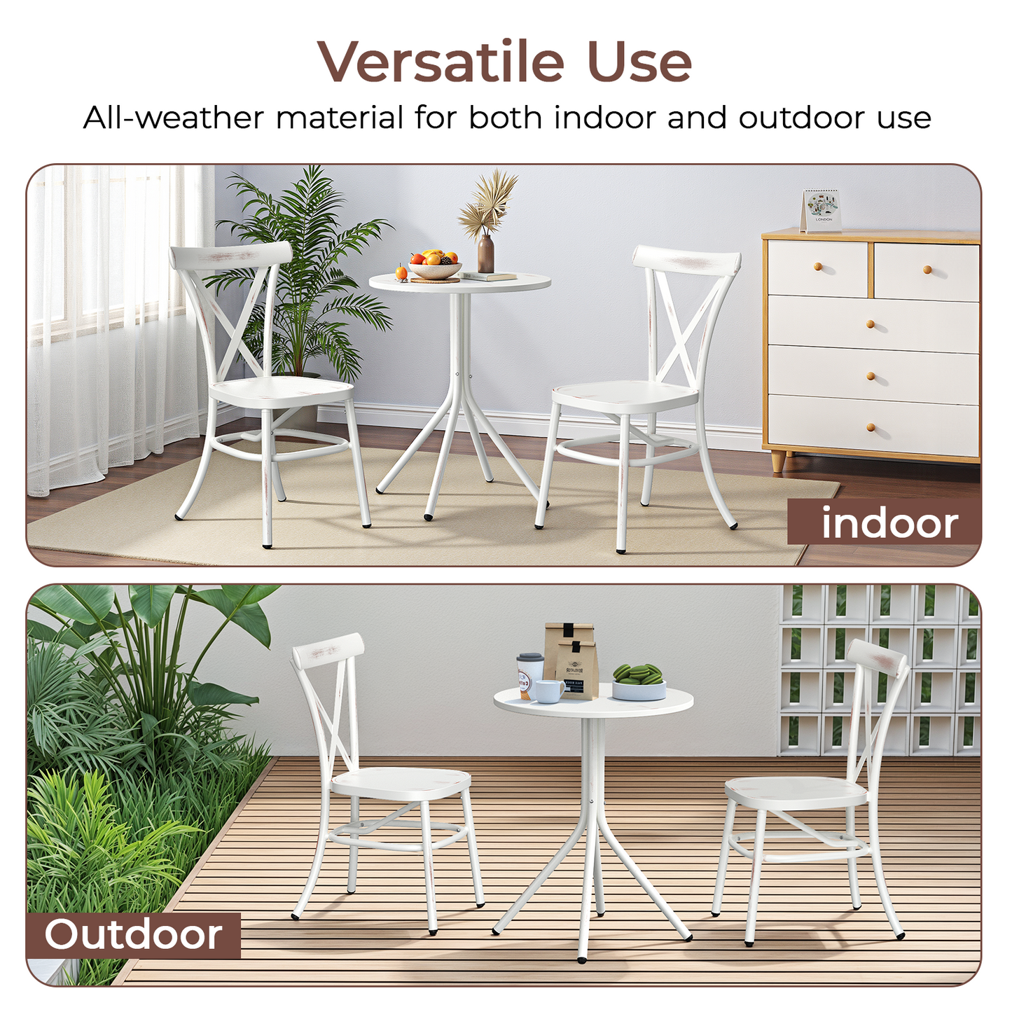 3 Piece Aluminum Bistro Set, Round Coffee Table Stackable Bistro Chair