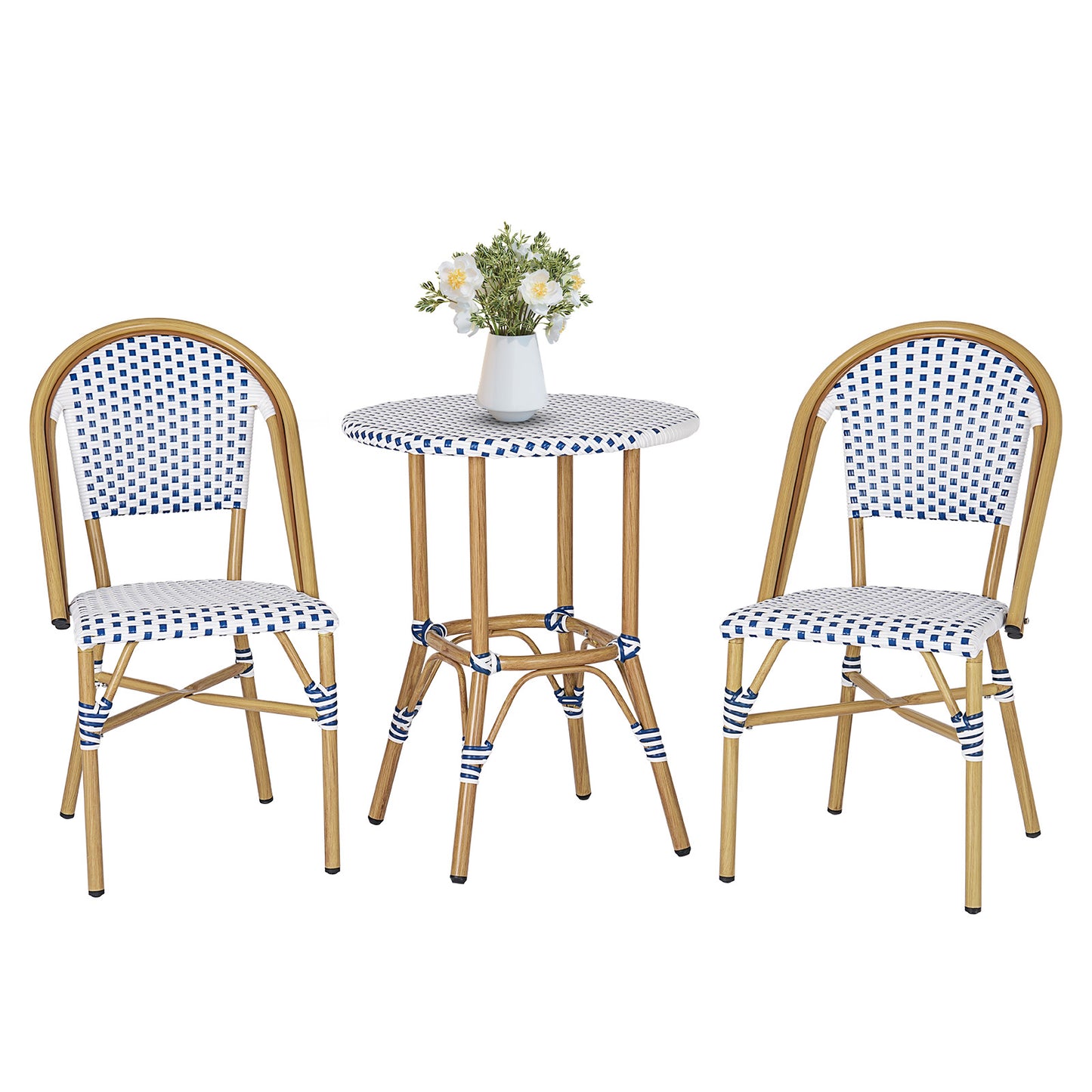 3 Piece French Bistro Set, Aluminum Rattan Furniture Conversation Set
