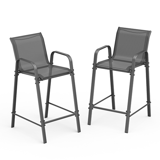 2 Piece Outdoor Textilene Bar Chairs, Bar Height Patio Bar Stools