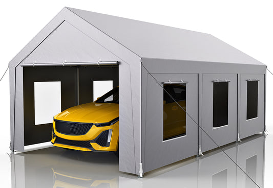 12'x20' Heavy Duty Carport with 6 Roll-up Mesh Windows & Rolling Door