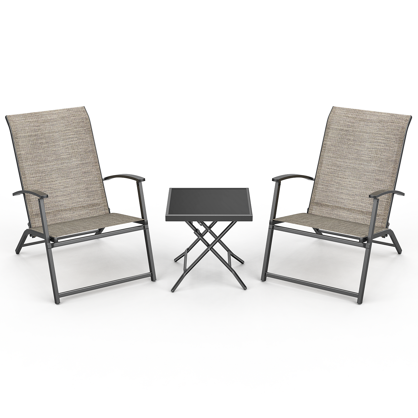 3 Piece No Assembly Folding Adirondack Chairs Set of 2 with Side Table