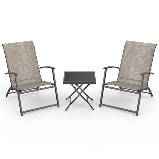 3 Piece No Assembly Folding Adirondack Chairs Set of 2 with Side Table