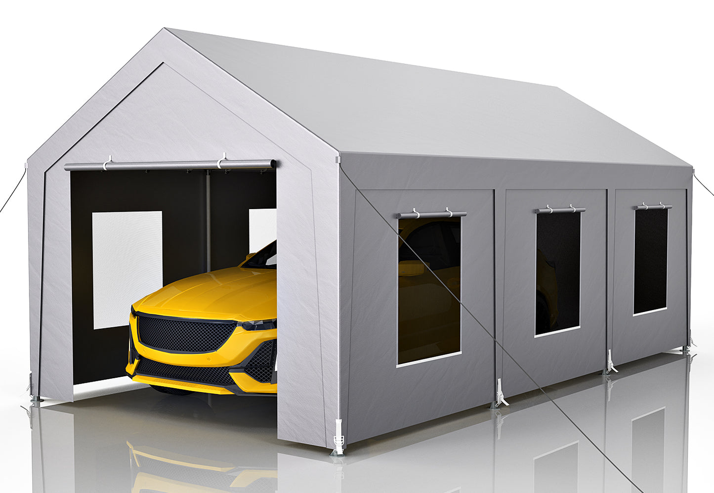 10'x20' Heavy Duty Carport with 6 Roll-up Mesh Windows & Rolling Door