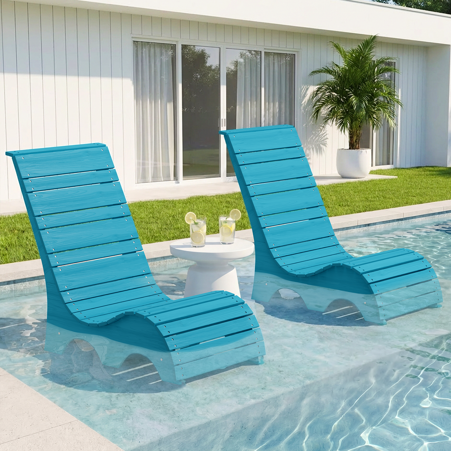 HDPS In Pool Lounge Chairs Set of 2, Waterproof Pool Chairs, Blue