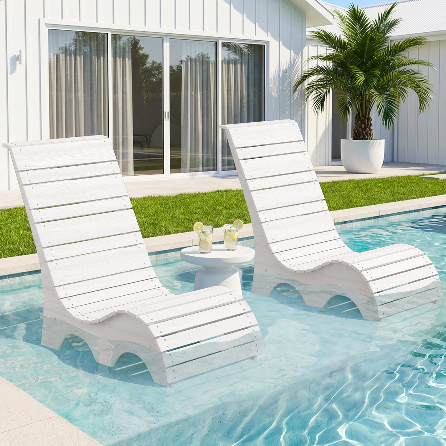HDPS In Pool Lounge Chairs Set of 2, Waterproof Pool Chairs, White