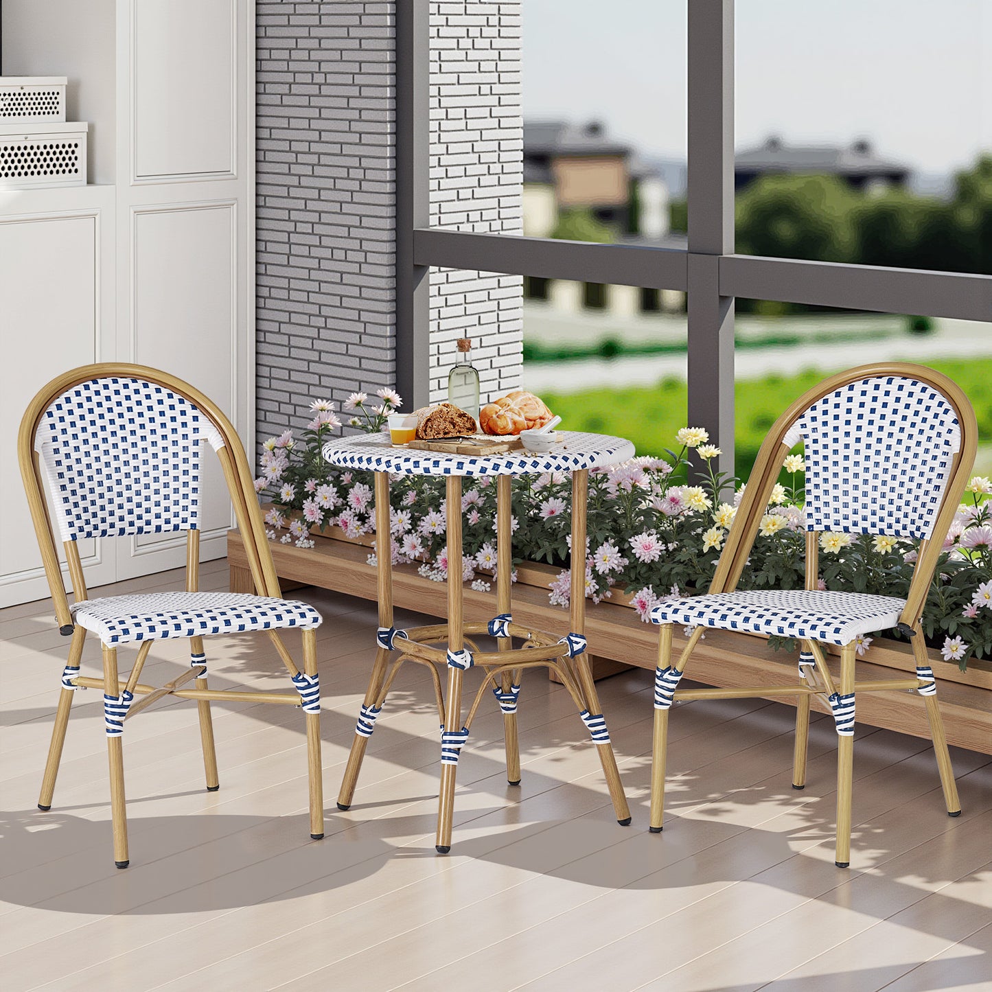 3 Piece French Bistro Set, Aluminum Rattan Furniture Conversation Set