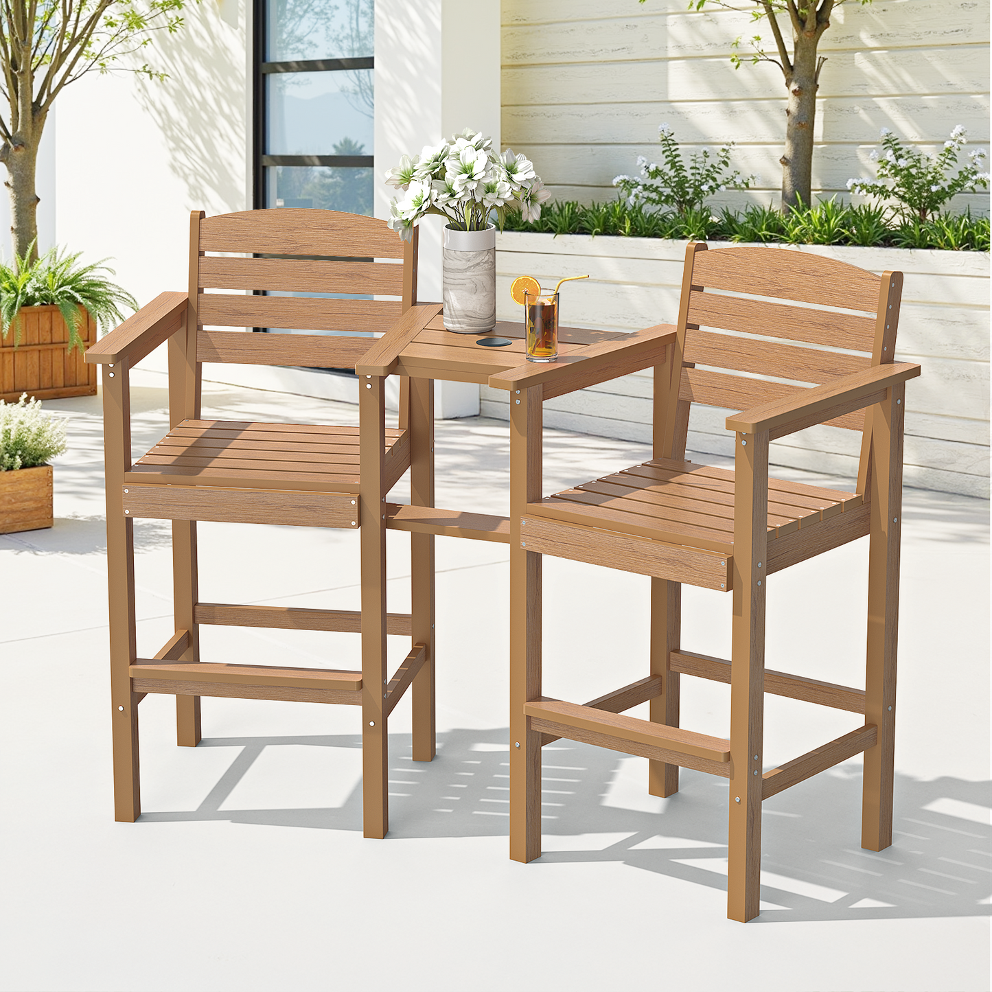 2 Piece Tall Adirondack Chairs with Connecting Tray & 2" Umbrella Hole