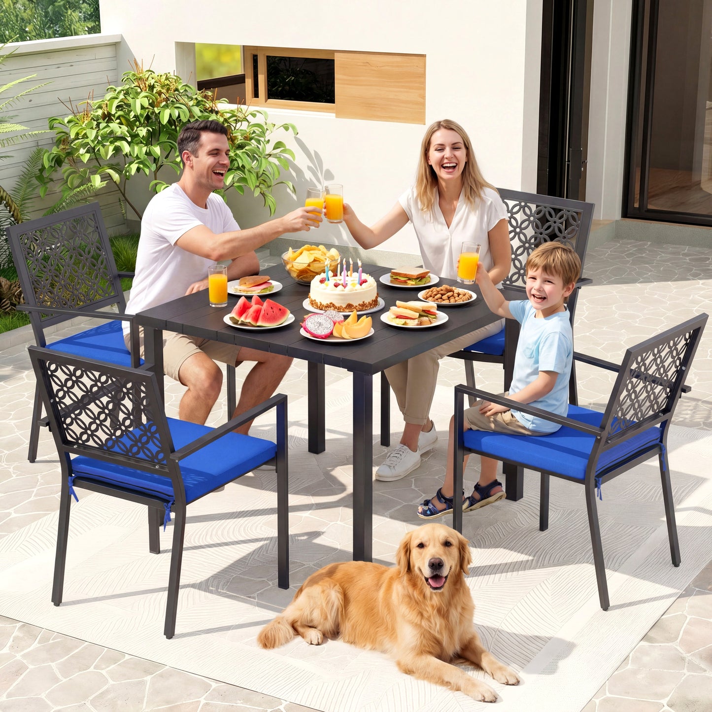 5-Piece Metal Outdoor Patio Dining Set with Cushions
