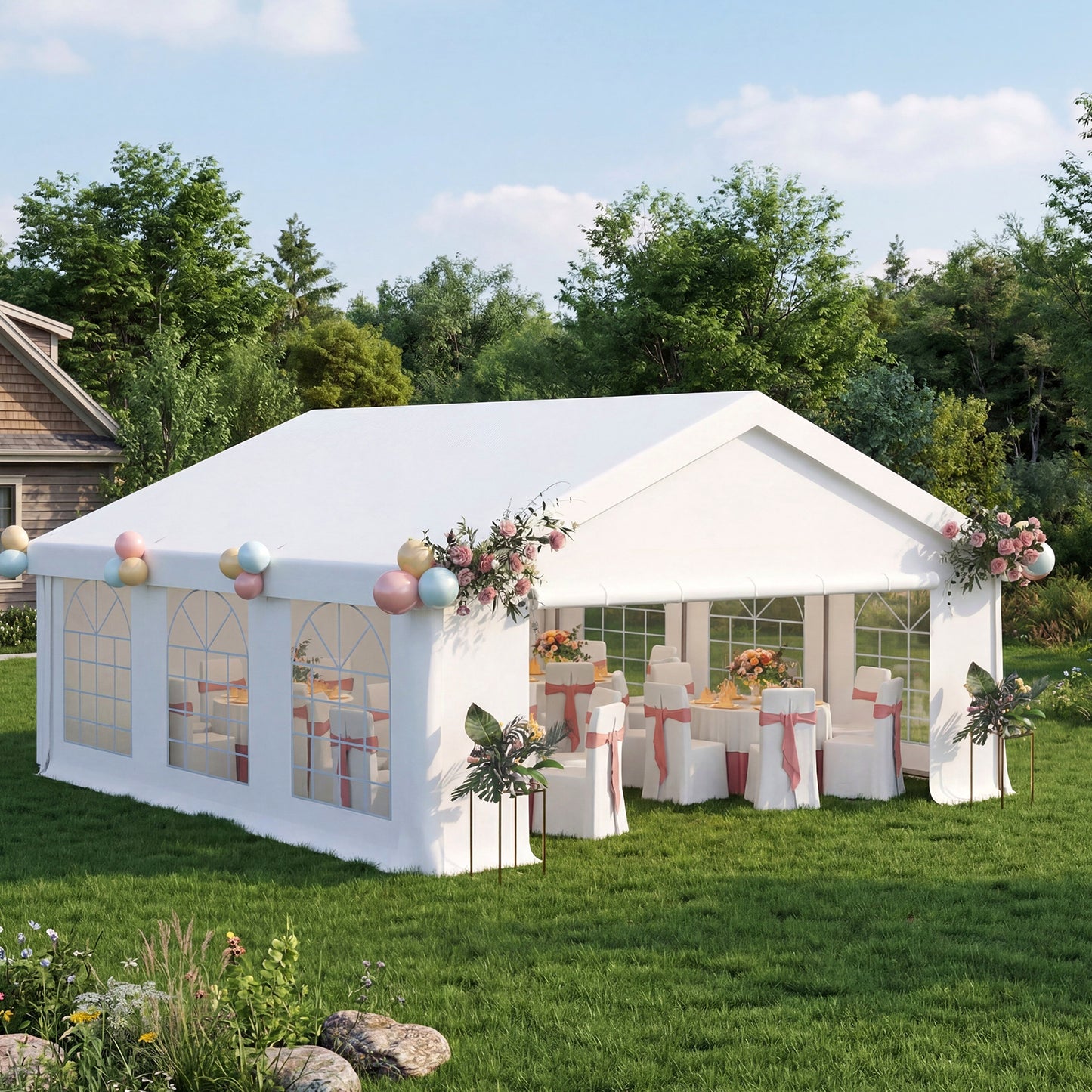 20x16ft Party Tent Heavy Duty with Removable Sidewalls and Sandbags