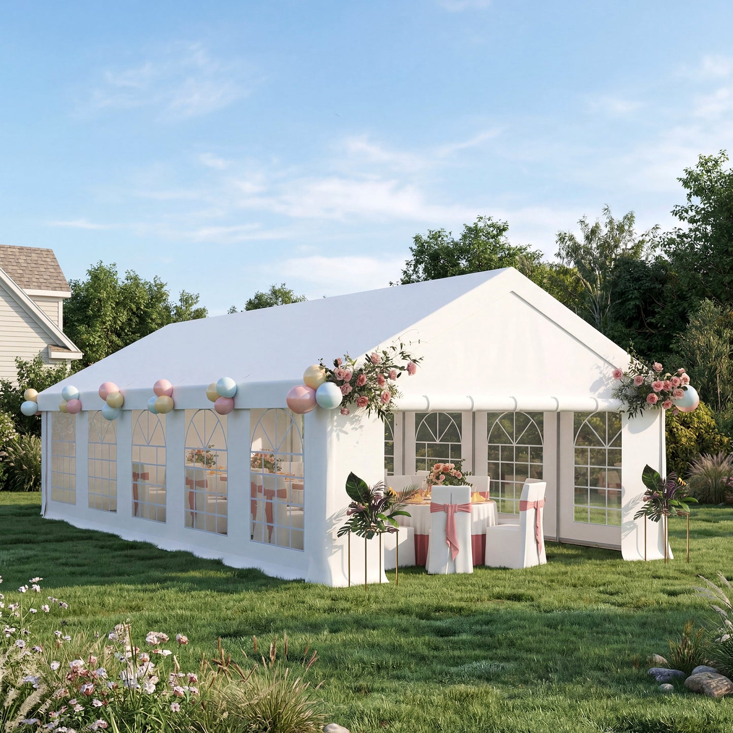 16x32ft Party Tent Heavy Duty with Removable Sidewalls and Sandbags