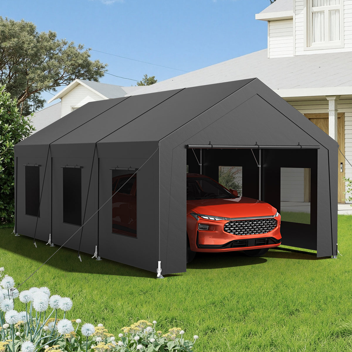Vitarpatio 12x20 ft Carport Heavy Duty, Dark Gray
